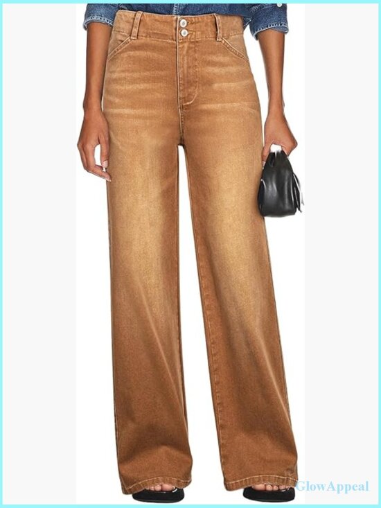 Denim - High Waisted Wide Leg Jeans Stretchy Tummy Control Denim Pants